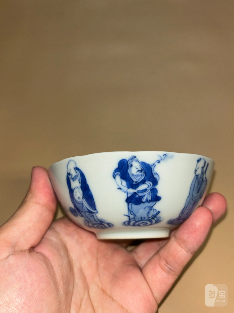 清中期 青花八仙人物图花口杯 - 图4